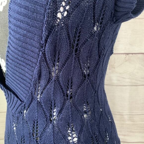 Charlotte Russe Navy Blue Knit Sweater Sheer Deep V-Neck Short Sleeves Medium - Picture 4 of 9